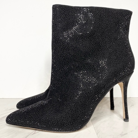 L’agence Mariette Pointy Toe Black Rhinestone Heeled Bootie 9 1/2 - Picture 1 of 15